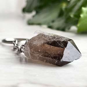 Cut and Polished: Smokey quartz point keyring - The Hidden Gem