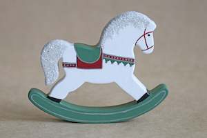 Christmas: Wooden Christmas Rocking Horse - Decor