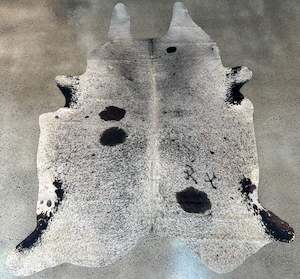 Large Premium Cowhides: White & Black Salt & Pepper Cowhide with Brandings