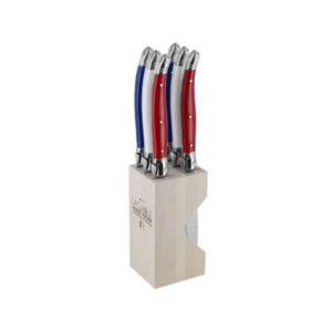 Andre Verdier Laguiole Debutant Steak Knife Block Set of 6 Tricolour