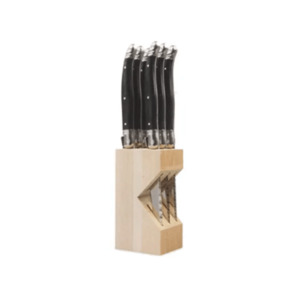 Andre Verdier Laguiole Debutant Steak Knife Block Set of 6 Black