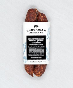 Products: Mild Hungarian Paprika Salami (kolbász) – wood smoked & aged