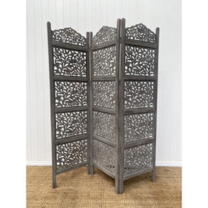 3 Panel Carved Screen Greywash