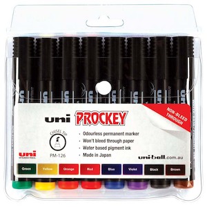 Markers: Uni Prockey 5.7mm Chisel Tip Assorted Markers Set of 8