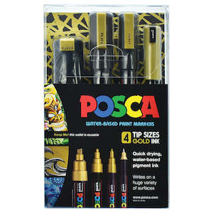 Uni: Uni Posca Marker Gold Set Pack of 4 Tip Sizes