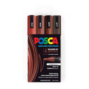 Uni Posca Marker 1.8-2.5mm Med Bullet 4 Pack Shades of Brown PC-5M