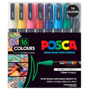 Uni Posca Marker 0.9-1.3mm Fine 16 Pack Assorted PC-3M