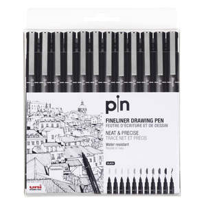 Uni Ball: Uni Pin Permanent Fineliners Drawing Set of 12