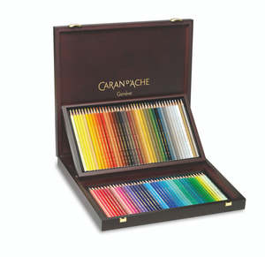 Drawing Sketching And Calligraphy: Caran d'Ache Prismalo Aquarelle Pencils Wooden Box Set of 80
