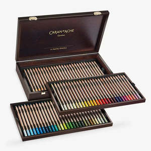 Drawing Sketching And Calligraphy: Caran d'Ache Pastel Pencils Wooden Box Set of 84