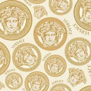 Medusa Plates Metallic Wallpaper (Versace 3 Collection) - Cream & Gold