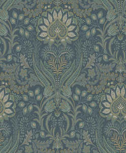 Tahini Damask Bead Wallpaper - Blue