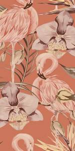 Tropical Shore Flamingo Hybrid Mural - Terracotta