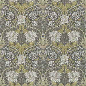 Gold Wallpaper: Honeysuckle and Tulip Wallpaper - Charcoal/Gold