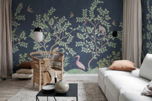 Monkey Paradise - Navy Blue - Custom Sized Wallpaper Mural (per m2)