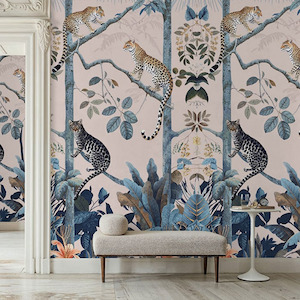 Panthera The Mural Hybrid Wallpaper - Pink