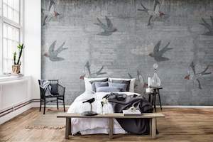 Bird Wallpaper: Concrete Swallows - Day - Custom Sized Mural Wallpaper (per m2)