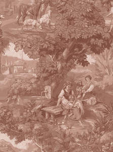 Vintage Landscape - Custom Sized Wallpaper Mural (per m2) - Antique Red