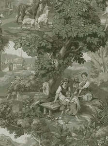 Vintage Landscape - Custom Sized Wallpaper Mural (per m2) - Antique Green