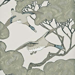 Silver Wallpaper: Grand Flying Ducks Wallpaper - Silver Taupe