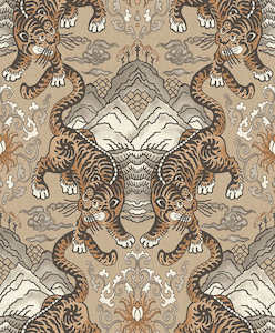 Silver Wallpaper: Tora - Chinese Tiger Wallpaper - Taupe - Discontinuing