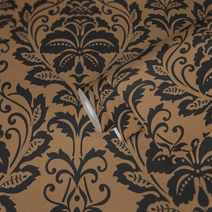 Silver Wallpaper: Metallic Baroque Damask Wallpaper - Black Brown