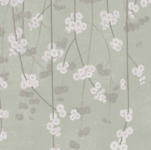 Tropical Wallpaper: Cherry Blossom Wallpaper - French Green