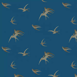 Swallows Wallpaper - French Blue
