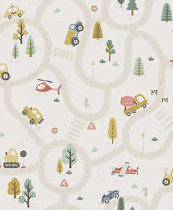 Kids Wallpapers: Roundabout Road Wallpaper - Cream / Multi