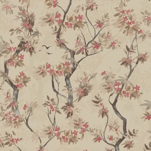 Sample - Folia - Blossoming Tree Wallpaper - Taupe/Red- Discontinuing