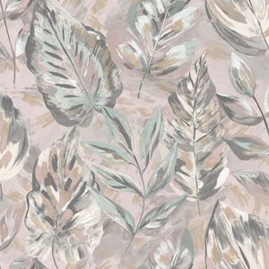 Sample - Aralia - Textured Leaf Wallpaper - Pink- Discontinuing