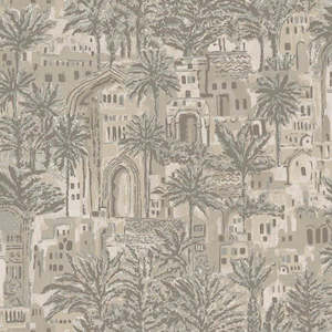 Alchemy: Sample - Tipaza - Metallic Palms Wallpaper - Beige- Discontinuing