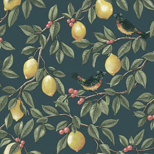 Exclusive: Ponderosa Bird and Lemon Wallpaper - Teal