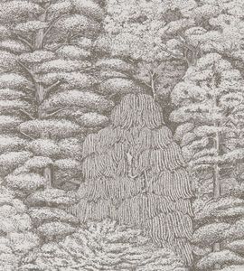 White Wallpaper: Woodland Toile Wallpaper - Ivory and Charcoal