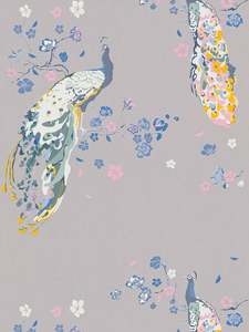 Animal Wallpaper: Majestic Peacock & Blossom Wallpaper - House of Turnowsky - Grey/Blue