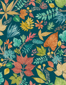 Lush Leaves Wallpaper - Ohpopsi - Teal and Corn