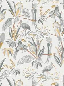 Jungle Birds Vinyl Wallpaper - White/Grey