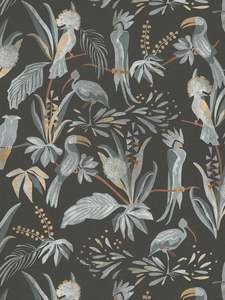 Jungle Birds Vinyl Wallpaper - Black/Grey