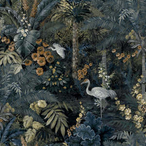 Masoala Tropical Crane Wallpaper - Navy - Last 43 Rolls