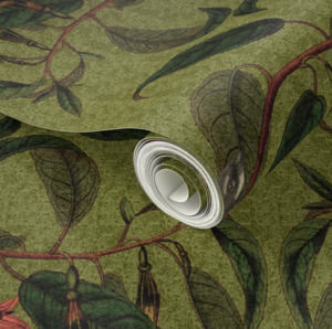Pango And Ma: Sample - Retro Fantail NZ Inspired Wallpaper - Green