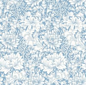 Chrysanthemum - Eden by Morris Wallpaper - Wedgewood Blue