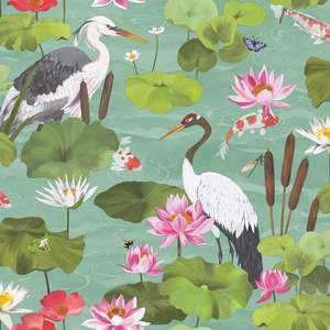 Holden Decor: Hermine – Koi Pond Wallpaper – Light Teal