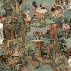 Sunset Carnival – Seaside Scene Wallpaper – Aqua/Coral