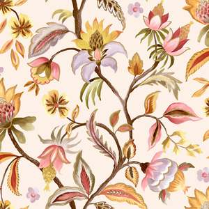 Pink Wallpaper: Amaranth – Jacobean Floral Wallpaper – Cream/Blush