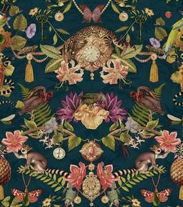 Pink Wallpaper: Bohème – Curio Wallpaper – Dark Teal