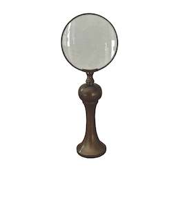 Antique Gold Metal Magnifying Glass On Stand