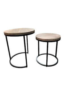 Coffee Tables: Set of 2 Solid Wood & Iron Coffee Table