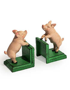 Cast Iron Antiqued Pair of Pigs Bookends