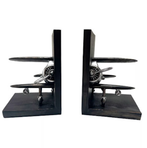 S/2 Biplane Bookends Metal Tones