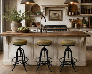 Chairs: Industrial Bar Stool With Distressed Leather Top